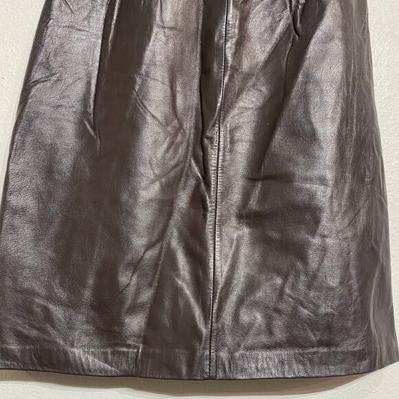 Contrasts Brown Leather Vintage Mini Skirt Sz 7 - Picture 3 of 9